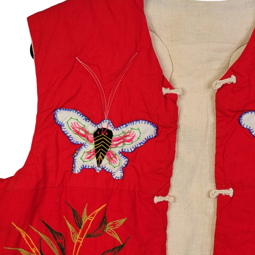 Embroidered Asain Vintage 80's Panda Butterfly Frog Motif Quilted Vest Unsized - Picture 5 of 16